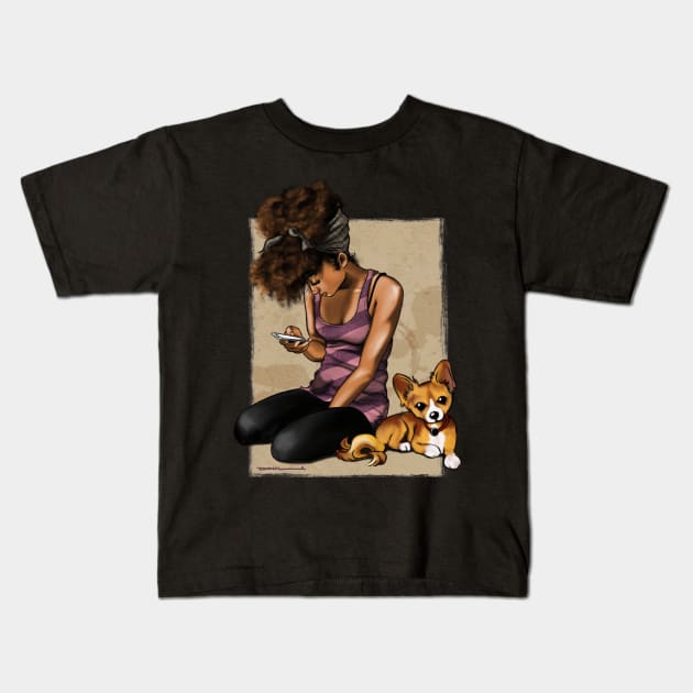 Girl and Dog Kids T-Shirt by Donperion